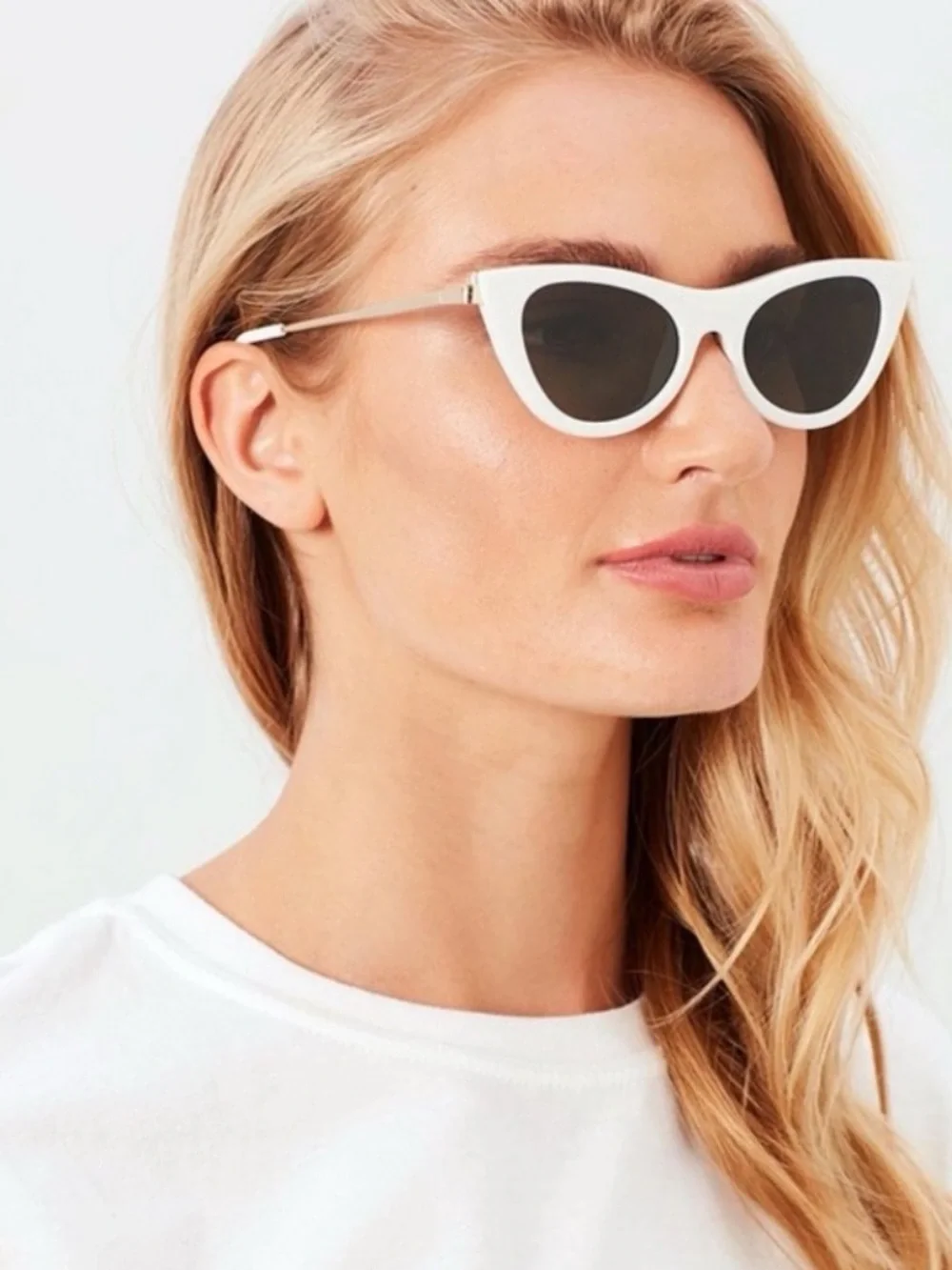Le Specs Enchantress Cat-Eye Sunglasses in White + Gold